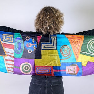 Crazy colourful modern art scarf /Hand painted red blue purple silk shawl/Art to wear/Luxury Accessories for her/Abstract art on silk scarf