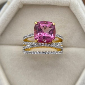 Pink Cushion Diamond Ring, Wrap Around Shank Band, Cross Over Band, Pink Solitaire Promise Ring, Women&#39;s Diamond Ring, Gifts for Her