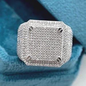 Premium Iced Out Hip Hop Men&#39;s Ring, VVS Round Cut Moissanite Ring, Bust Down Men&#39;s Ring, Statement Ring, Rapper Jewelry, Custom Made