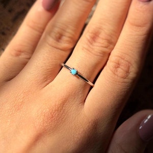 Natural Tiny Turquoise Ring, Minimalist Turquoise Gemstone Ring, 14K Dainty Ring for GF, Stacking Ring, White Gold Ring, Handmade Ring