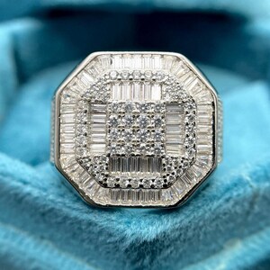 Mens Custom Iced Out Baguette Octagon Pinky Ring, Iced Out Men&#39;s Ring, Handmade Moissanite Hip Hop Ring, Big Diamond Ring, Wedding Ring