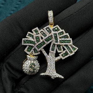 Ciondolo Hip Hop Money Tree, Ciondolo Dollar Growing Tree Bust Down, Ciondolo Money Bag in argento 925, Ciondolo Vintage Iced Out, Moissanite VVS
