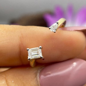 Open Cuff Two Stone Diamond Wedding Band / Two Stone Ring / Open Top Band / Stackable Band / Delicate 14K Yellow Gold Ring  Anniversary Ring