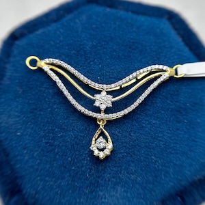 0.57 CT Real Diamond Mangalsutra Pendant, Modern Diamond Mangalsutra, Dainty Mangalsutra Designs, 14K Yellow Gold Pendant Gift for Her