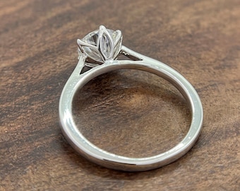 1.00 CT Round Moissanite Petal Prong Solitaire Engagement Ring. Tulip Setting Wedding Ring. White Gold Ring Surprise Ring For Girlfriend