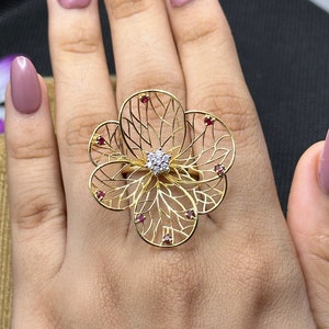 Elegant Solid Gold Filigree Flower Ring,Solid Gold Ring, Handmade Statement Jewelry – Unique Gift for Women, Anniversary Gifts for Her