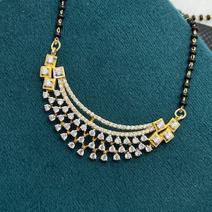 Diamond Mangalsutra Pendant, 18K Yellow Gold  Ethnic Indian Necklace, Handmade Jewelry, Black Beads Mangalsutra for Women, Gifts for Her