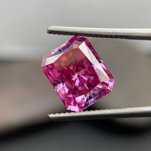 Fancy Radiant Cut Pink Moissanite Gemstone. Dark Pink Radiant Cut Loose Gemstone for Customized Jewelry, Handmade Custom Jewelry