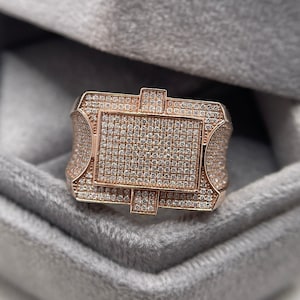 1.00CT Moissanite Diamond Hip Hop Ring, Iced Out Moissanite Men&#39;s Ring, Icy Diamond Ring, Wedding Men&#39;s Ring, Gifts for Him, 14K Gold Ring