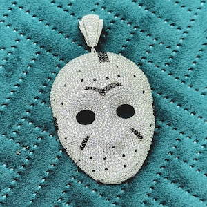 VVS Moissanite Iced Out Jason Mask Pendant, Custom Made Hip Hop Pendant, Large Moissanite Pendant, Bust Down 925 Sterling Silver Pendant