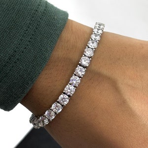 Kleurloze rond geslepen moissaniet tennisarmband, trouwarmband, diamanten verlovingsarmband, griffenzetting, geschenken bruidsmeisje, op maat gemaakt
