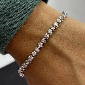 3.00 MM Round Moissanite tennis Bracelet, Bezel Set Bracelet for Women, Moissanite Engagement Bracelet, Elegant Gift for Her