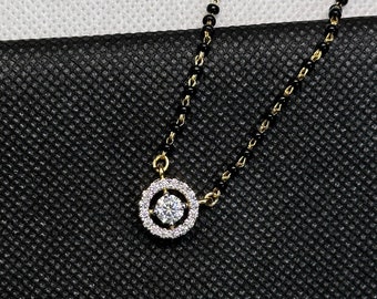 Round Solitaire Mangalsutra, Delicate Mangalsutra, Everyday Use Indian Mangalsutra, Halo Moissanite Mangalsutra Pendant, Anniversary Gifts