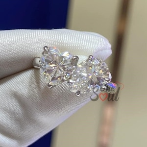 Toi Et Moi Heart & Pear Moissanite Engagement Ring, Two Stone Wedding Ring, Celebrity Style Ring, White Gold Ring, Bridal Ring Set