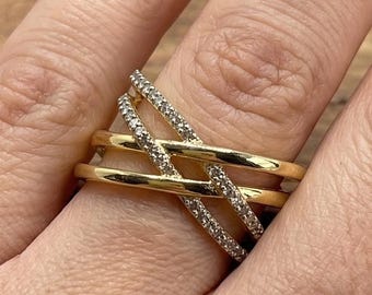 Criss Cross Ring, ineinander greifender Goldring, 14K Gold Criss Cross Ring, Hochzeitsband, Goldkreuz X Ring, Jubiläumsgeschenke, Wickelband