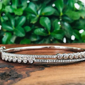 Diamond Moissanite Bangle Bracelet, 10K Gold Diamond Bracelet for Women, Everyday Bracelet, White Gold Charm Bracelet, Office Wear Bracelet