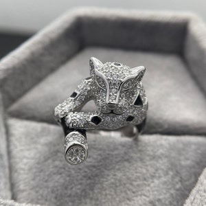 Leopard Ring, Jaguar Ring in Gold, Handgemachter Leopard Diamant Ring, Tier Inspiriert Diamant Ring, Große Büste Unten Unisex Ring, Iced Out Ring