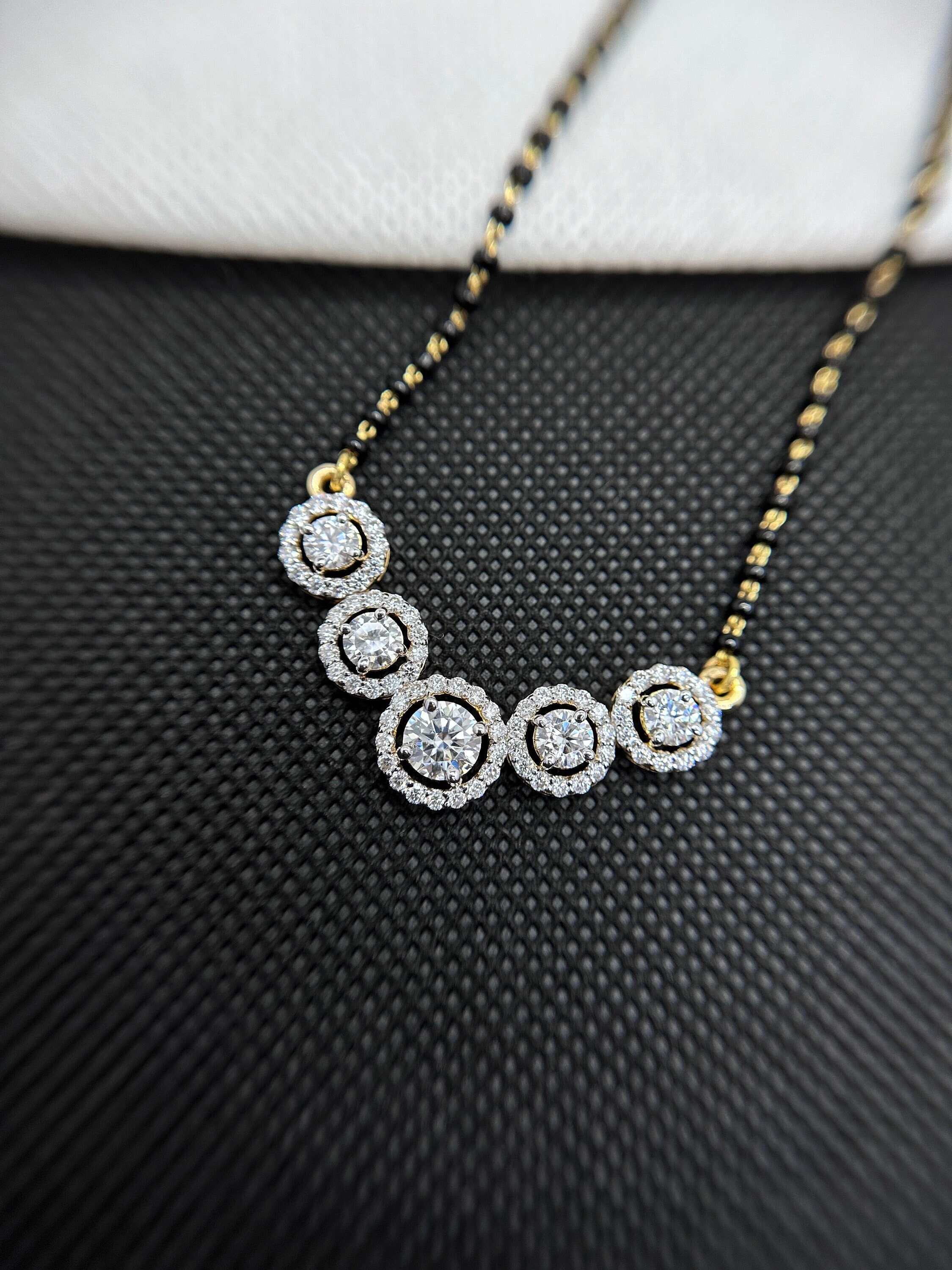 Round Diamond Mangalsutra Pendant Solitaire 5 Stone Mangalsutra Modern Gold Mangalsutra Bollywood Style Mangalsutra Necklace Etsy