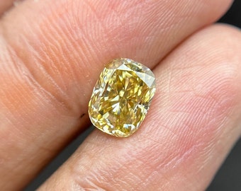 Canary Yellow Cushion Cut Loose Moissanite, Ice Crushed Yellow Moissanite for Wedding Ring, Fancy Shape Moissanite, for Jewelry Making