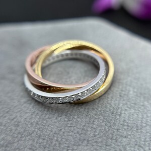 Trinity Moissanite Wedding Band, Three Tone Band, Channel Set Band, Interlocking Moissanite Bands, Rolling Trinity Band, Anniversary Gifts