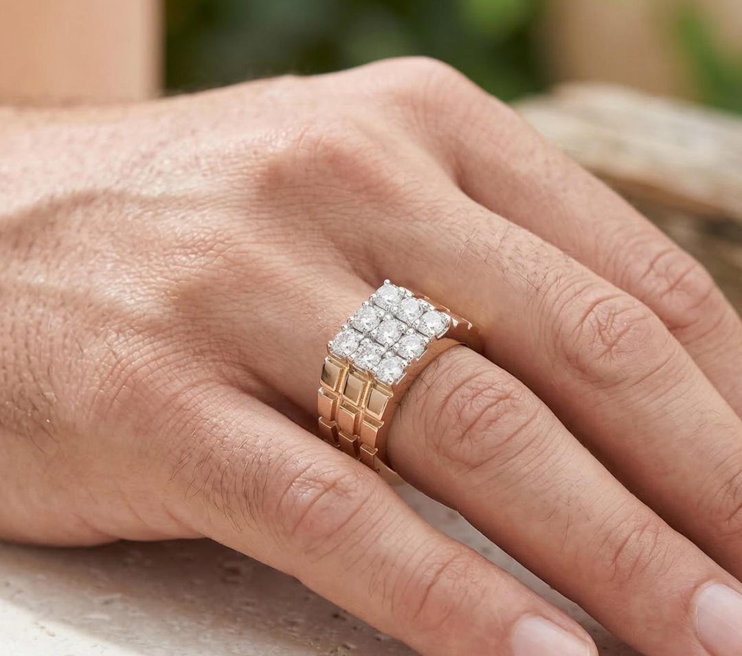 jewellery rose gold male engagement rings 14K Rose Gold Moissanite Men's Ring, Presidential Mens Engagement Ring,  Gift for Husband, Diamond Ring for Him, Anniversary Gifts