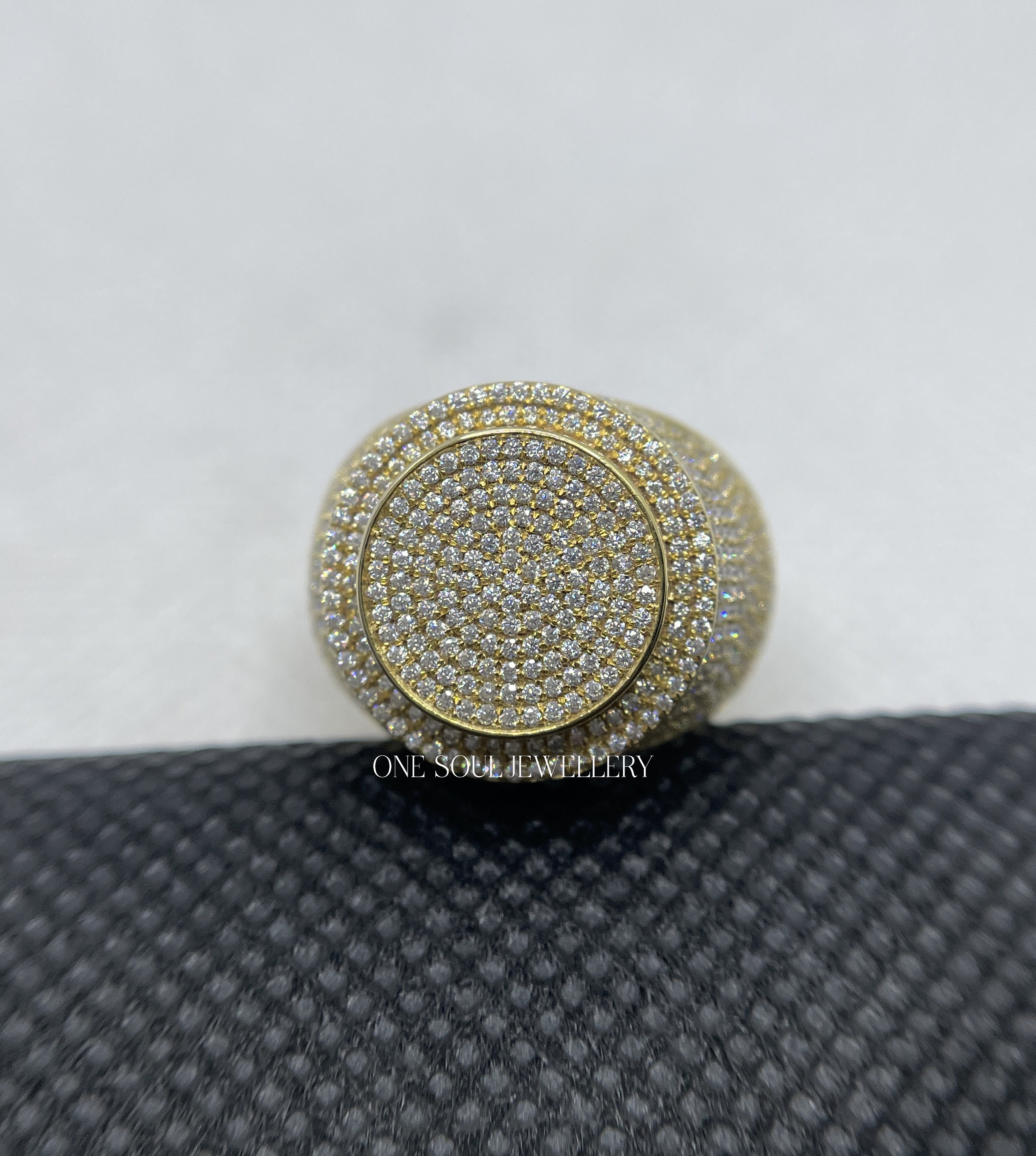 Men's 10K Solid Gold Iced Out Ring, Huge Diamond Ring, Micro Pave ...