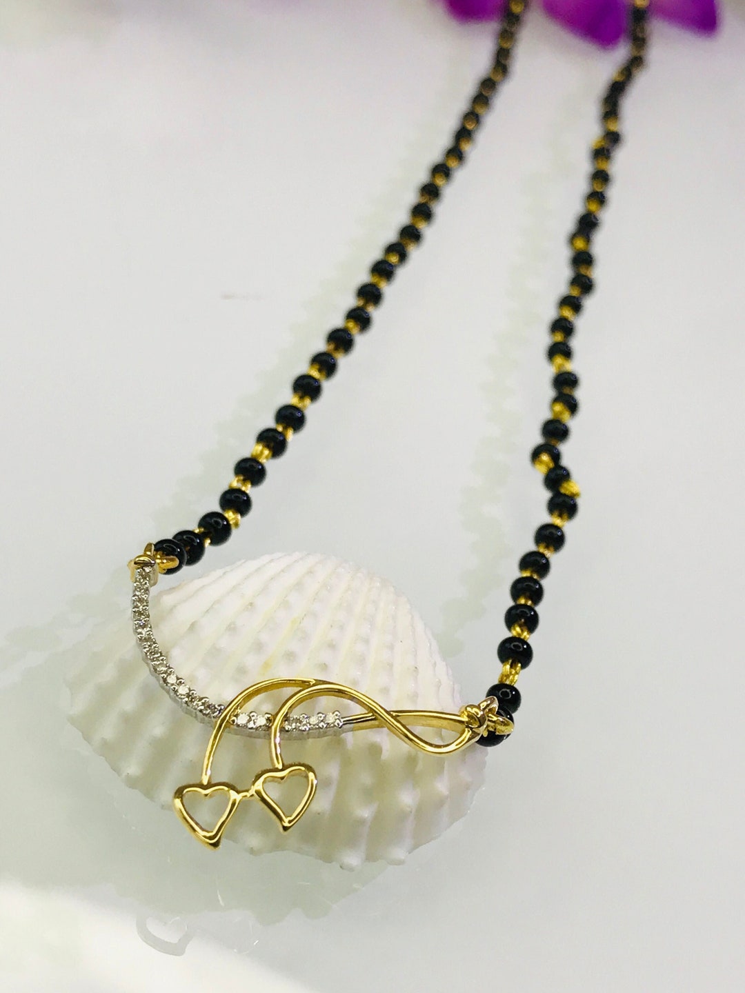 Heart Mangalsutra Necklace, Real Diamond Mangalsutra Pendant, Indian