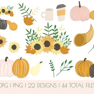Clipart zucca autunnale / Clipart autunnale / Clipart zucca / Uso commerciale / Clipart Cornucopia / Clipart autunnale / Clipart girasole