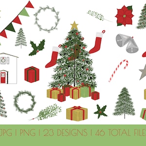 Christmas Tree Clipart | Christmas Clipart | Christmas Graphics | Commercial Use | Holly and Mistletoe Clipart | Christmas Present Clipart