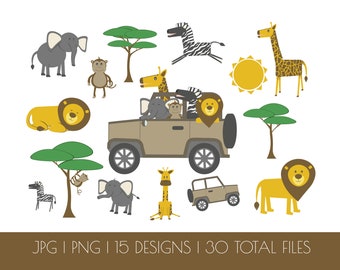 Safari Animals Clipart | Safari Clipart | Commercial Use | Jungle Animals Clipart | Lion Clipart | Monkey Clipart | Zebra Clipart | Giraffe