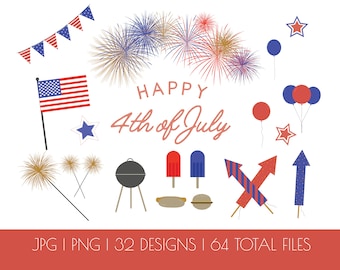 4th of July Clipart / July Fourth Clipart / Commercial Use / Fireworks Clipart / Grill Cookout Clipart / Independence Day Clipart