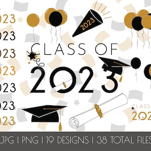 Graduierung Clipart 2023 | 2023 Abitur Clipart | Kommerzielle Nutzung | Diplom Clipart | Abschlusskappe Clipart | 2023 Clipart | Konfetti
