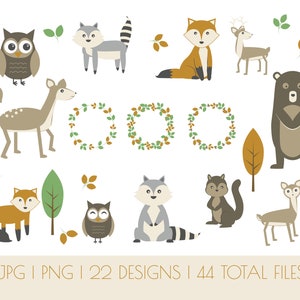Forest Animals Clipart | Woodland Clipart | Commercial Use | Woodland Animals Clipart | Fox Clipart | Bear Clipart | Raccoon Deer Squirrel