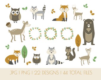 Forest Animals Clipart | Woodland Clipart | Commercial Use | Woodland Animals Clipart | Fox Clipart | Bear Clipart | Raccoon Deer Squirrel