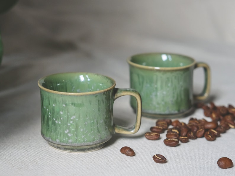 Single Espresso Ceramic Mug in Crystal Green Glaze - Vietnamese handmade