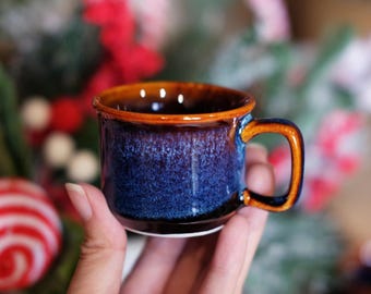 Single Espresso Ceramic Mug in Ocean Waves Glaze - Vietnamese handmade