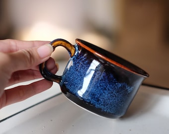 Cappuccino Mug in Ocean wave Glaze, Vietnamese Ceramic