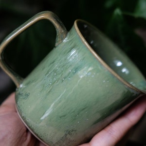 Thin Mug for Coffee and Tea in crystal green glaze Vietnamese handmade image 2