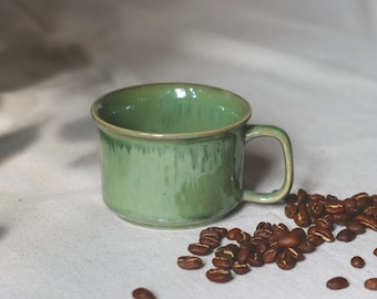 Cappuccino Mug in Crystal Green Glaze, Vietnamese Ceramic