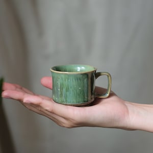 Single Espresso Ceramic Mug in Crystal Green Glaze - Vietnamese handmade