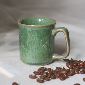 Thin Mug for Coffee and Tea in crystal green glaze Vietnamese handmade image 3