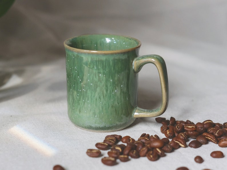 Thin Mug for Coffee and Tea in crystal green glaze Vietnamese handmade image 3