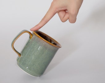 Ceramic Coffee Mug in eucalyptus green waves reactive glaze color - Vietnamese ceramic