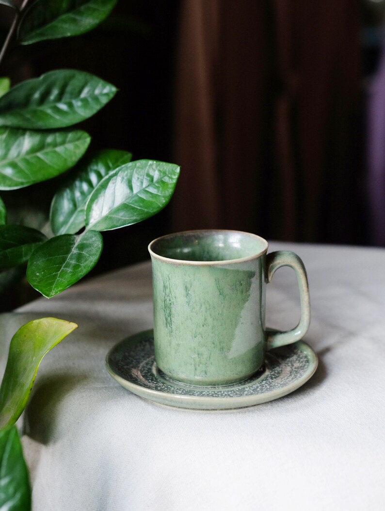 Thin Mug for Coffee and Tea in crystal green glaze Vietnamese handmade image 5