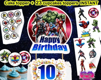 ICING Super Hero Edible Cupcake Fairy Cake Toppers x 24 PERSONALISED 