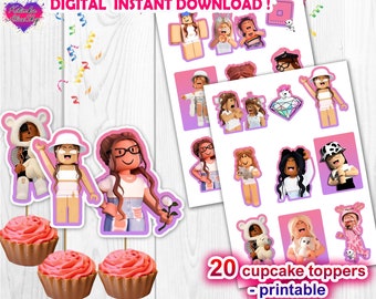 20 cupcake toppers  for girls • different  characters • printable • pink cupcake • Instant DIGITAL Download