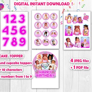 INSTANT Big Cake Topper+ 12 Cupcake Toppers+ 10 Different Characters ...
