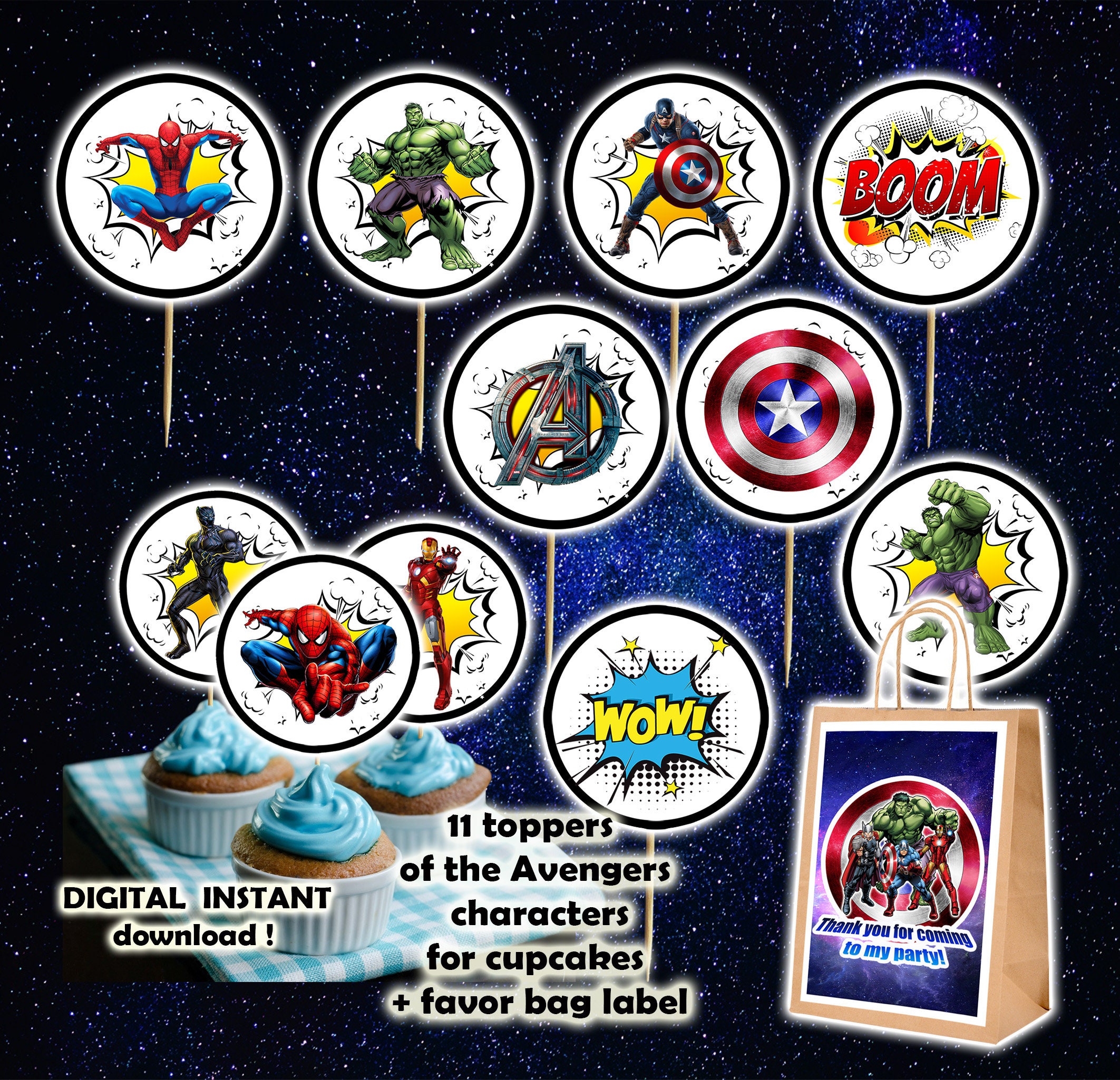 Avengers 11 Cupcake Toppers with different charactersAvengers Etsy