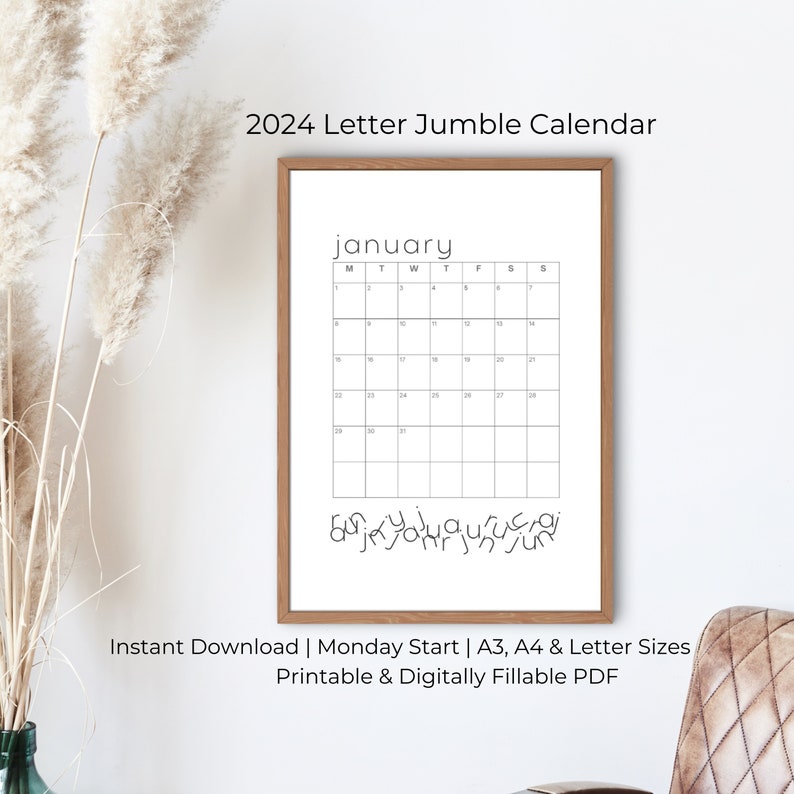 Printable 2024 Jumble Letter Calendar Digital Download Template Etsy