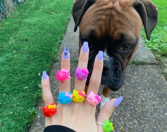 Anillos de gatito, arcoíris, coloridos, anillo kawaii